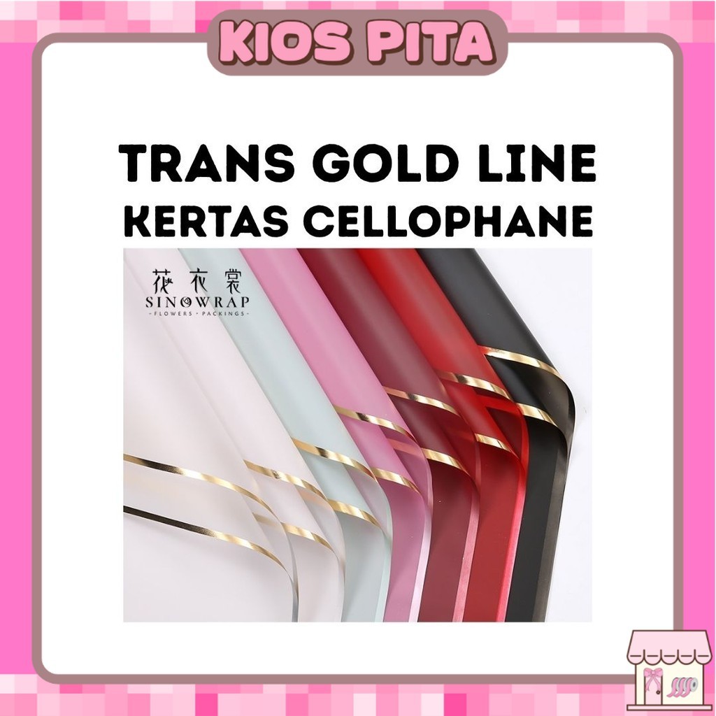

(20 LEMBAR) Kertas Cellophane Buket Bunga - TRANSPARAN GOLD LINE - Flower Wrapping Paper