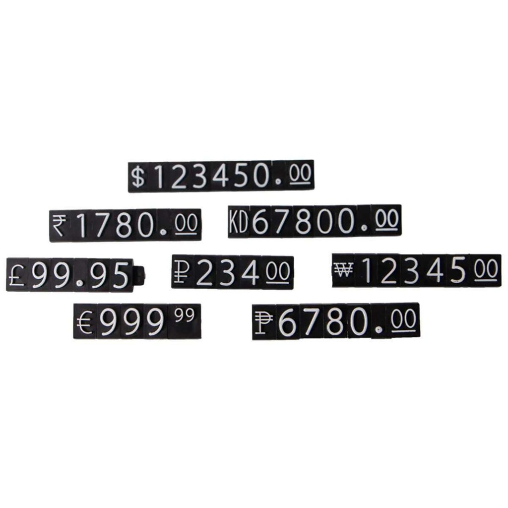 

Adjustable Plastic Price Tag Cubes - Black & White, Compact For Retail & Jewelry, Currency Symbols/Numbers, Versatile