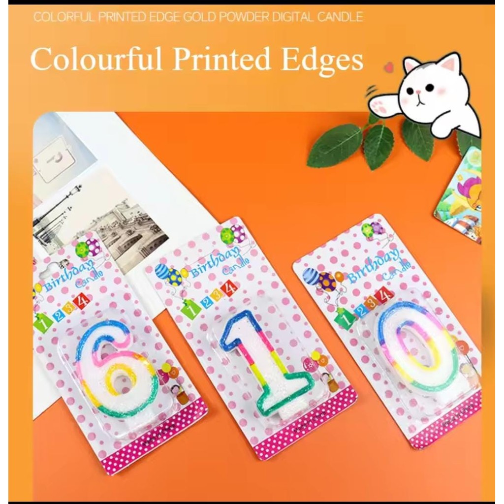 Lilin Ulang Tahun Angka Warna Warni Rainbow Glitter | Lilin Angka Ultah Hiasan Kue Ulang Tahun Anak 