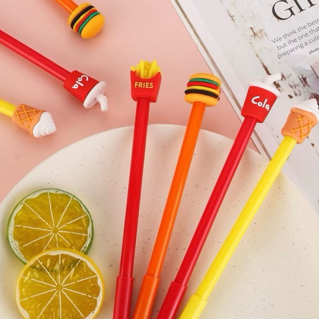 

Pena Fast Food Pena Karakter Lucu Model Junk Food Burger Soda Cola French Fries Pen Karakter