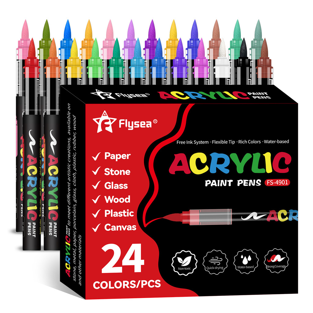 

Flysea 24 colors Acrylic Pens Soft Dual Tips Drawing Painting Markers DIY Design Art Stationery Supply