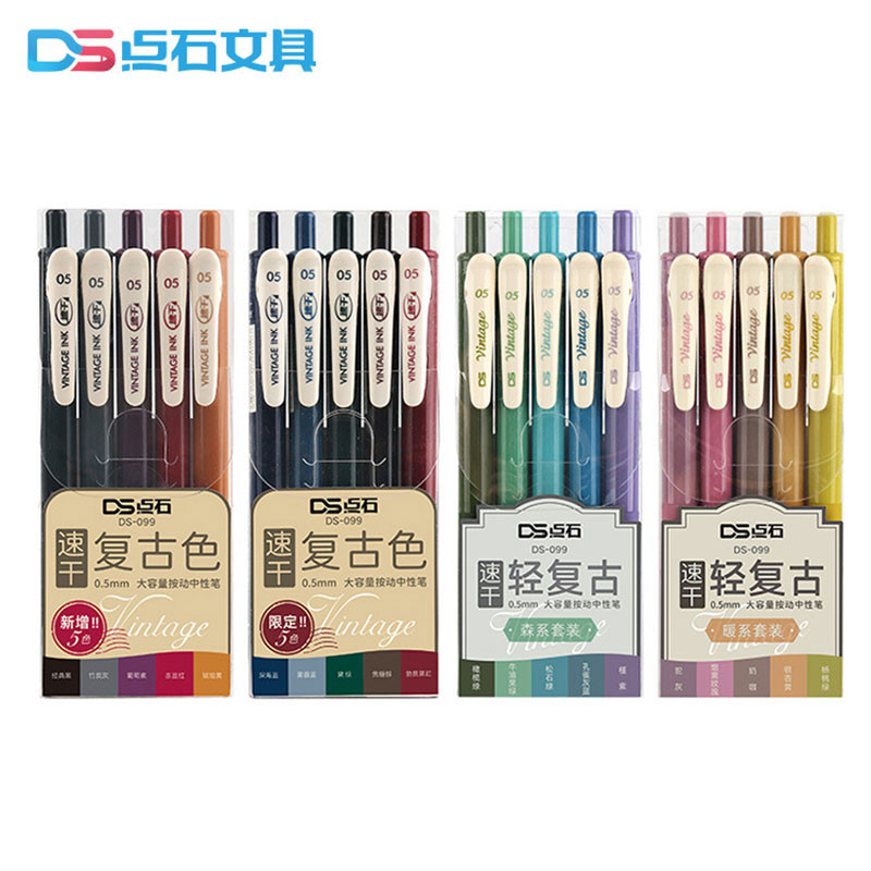 

5-Pack Retractable Colored Gel Pens Quick Dry Ink 0.5mm Vintage Pen for Planner Drawing School Office Stationery