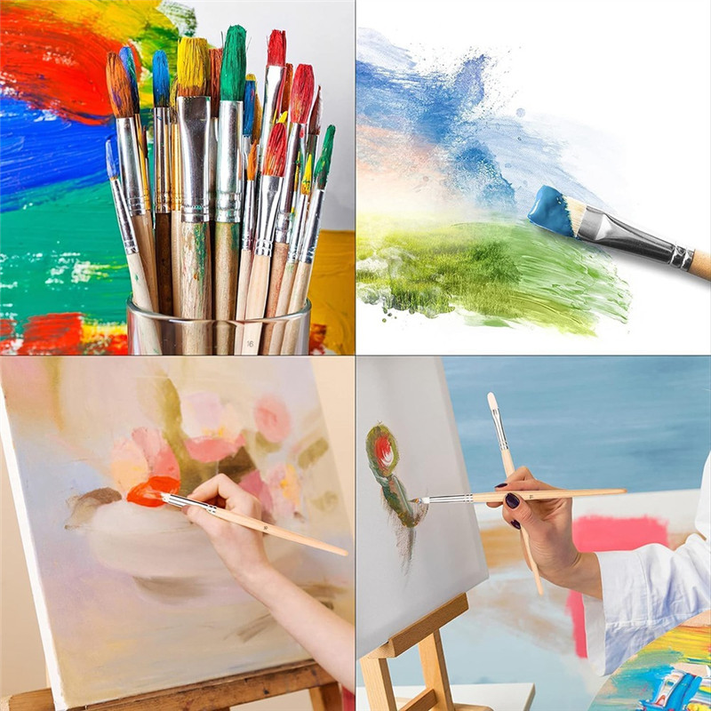 

AT48-6 Piece Paint Brush Set, As Shown Wooden Paintbrushes For Acrylic Painting Painting Brushes Kit