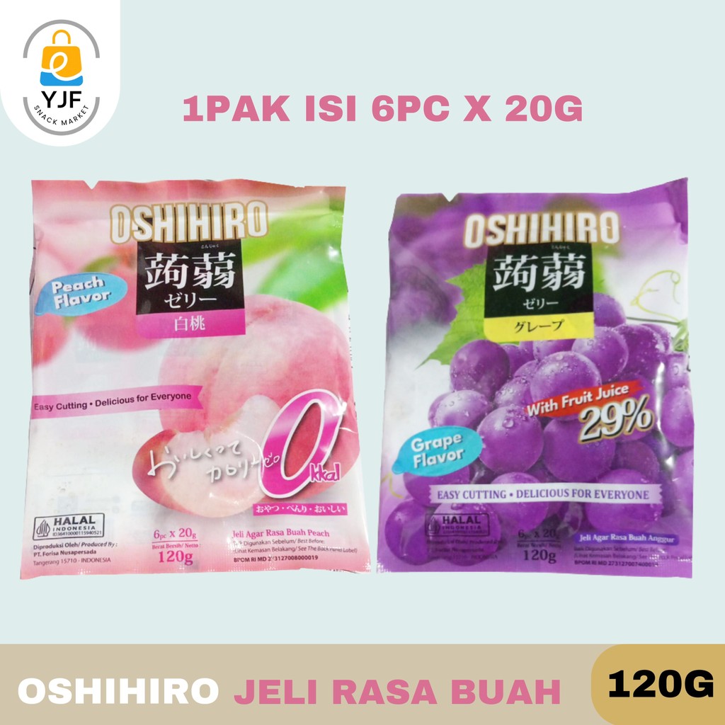 

Oshihiro Jeli Rasa Buah Kemasan 120g 1Pak Isi ( 6pc x 20g ) / Jelly Rasa Peach Flavour / Grape Flavour With Fruit Juice