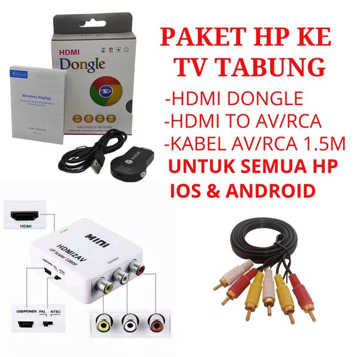 HDMI Dongle hp ke TV tabung  ( Paket Lengkap )