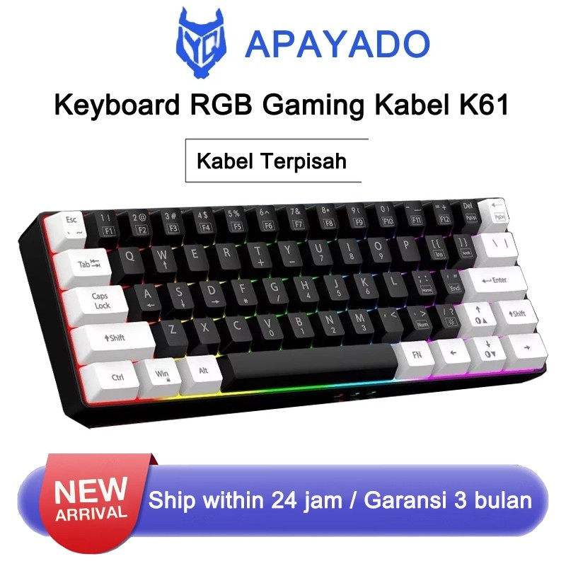 Keyboard Gaming Kabel APAYADO K61 Dengan Lampu RGB / 61 Keys Wired Keyboard