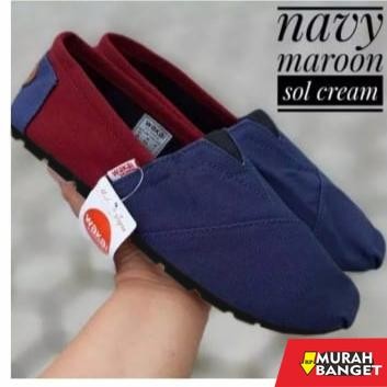 V4 Sepatu Wakai Slip On Pria Wanita Maron Abu Navy Grade Original - navy maron, 36