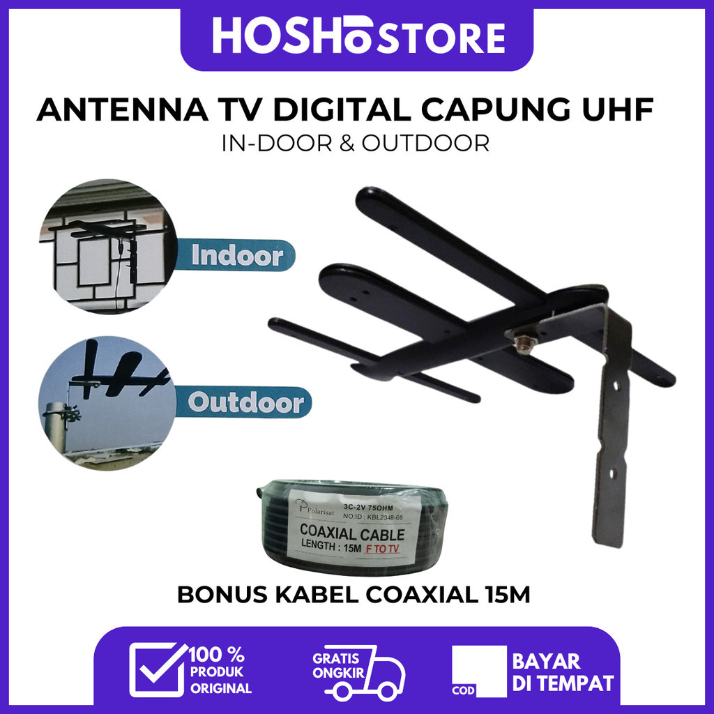 Antena TV Digital UHF Tanaka Capung - Indoor & Outdoor, Cocok untuk TV Digital + Bonus Kabel 15M