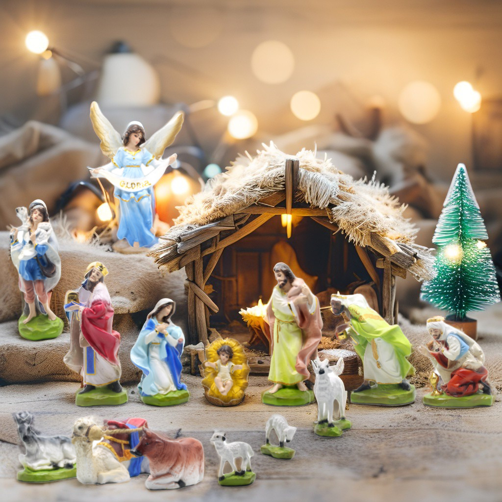 SET PATUNG NATAL 20 CM / HADIAH NATAL / NATIVITY SCANE / PATUNG TUHAN YESUS / PATUNG BUNDA MARIA /GE