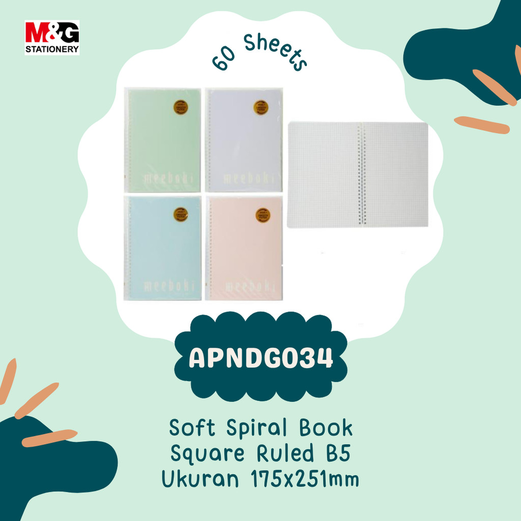 

M&G Soft Spiral Notebook Square Ruled B5 60 Sheets APNDG034 Ukuran 175x251mm - Buku Catatan