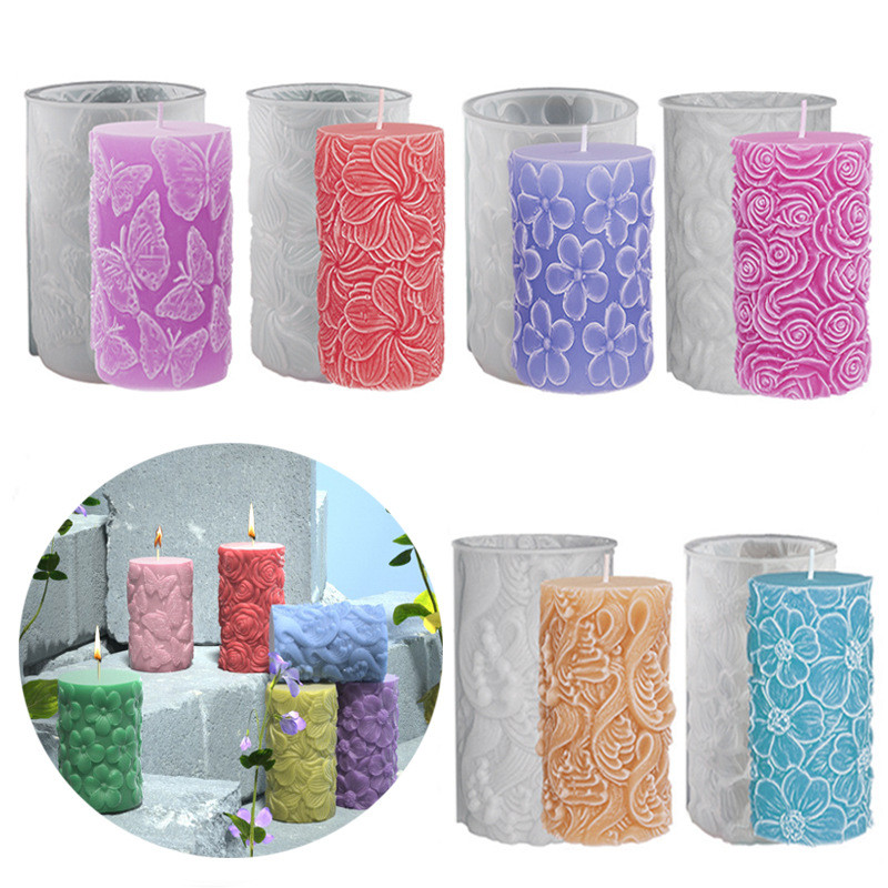 

Cylindrical Aromatherapy Candle Silicone Molds DIY Butterfly Rose Wave Gypsum Ornament Fragrance Stone Crafts Epoxy Resin Mold