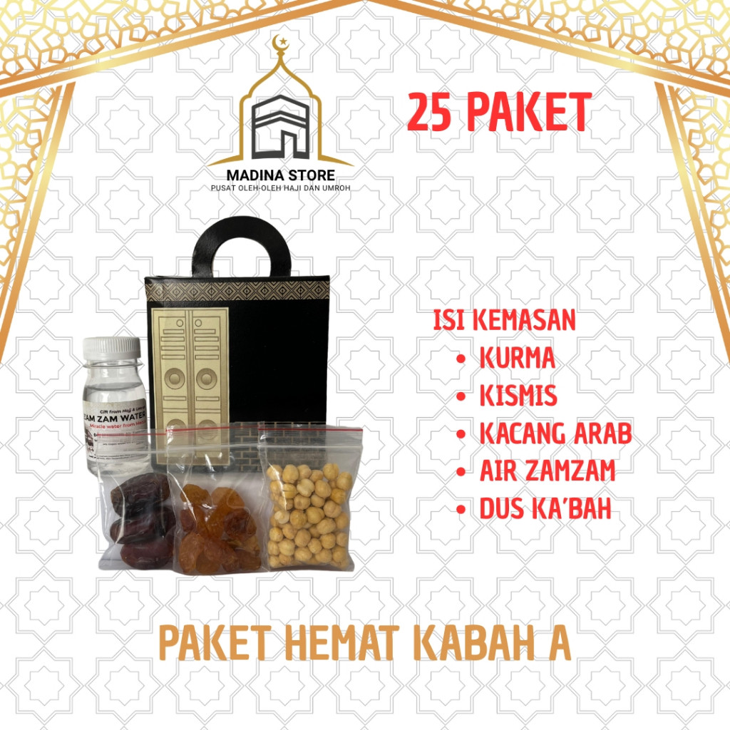 

Grosir Paket Hemat Oleh-oleh Haji dan Umroh Paket A 25 PCS isi Air Zamzam Dus Ka'bah