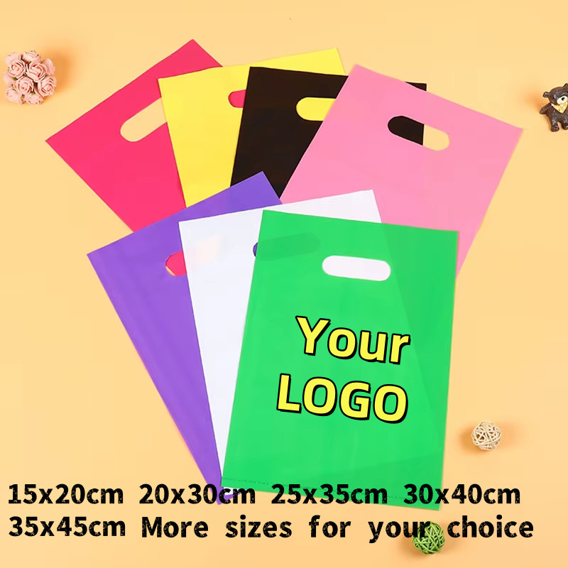 

10/20PCS Plastic Tote Shopping Bag Reusable Flat Gift Bag Customization Printing Logo Corporate Event Promotional Packaging Bags