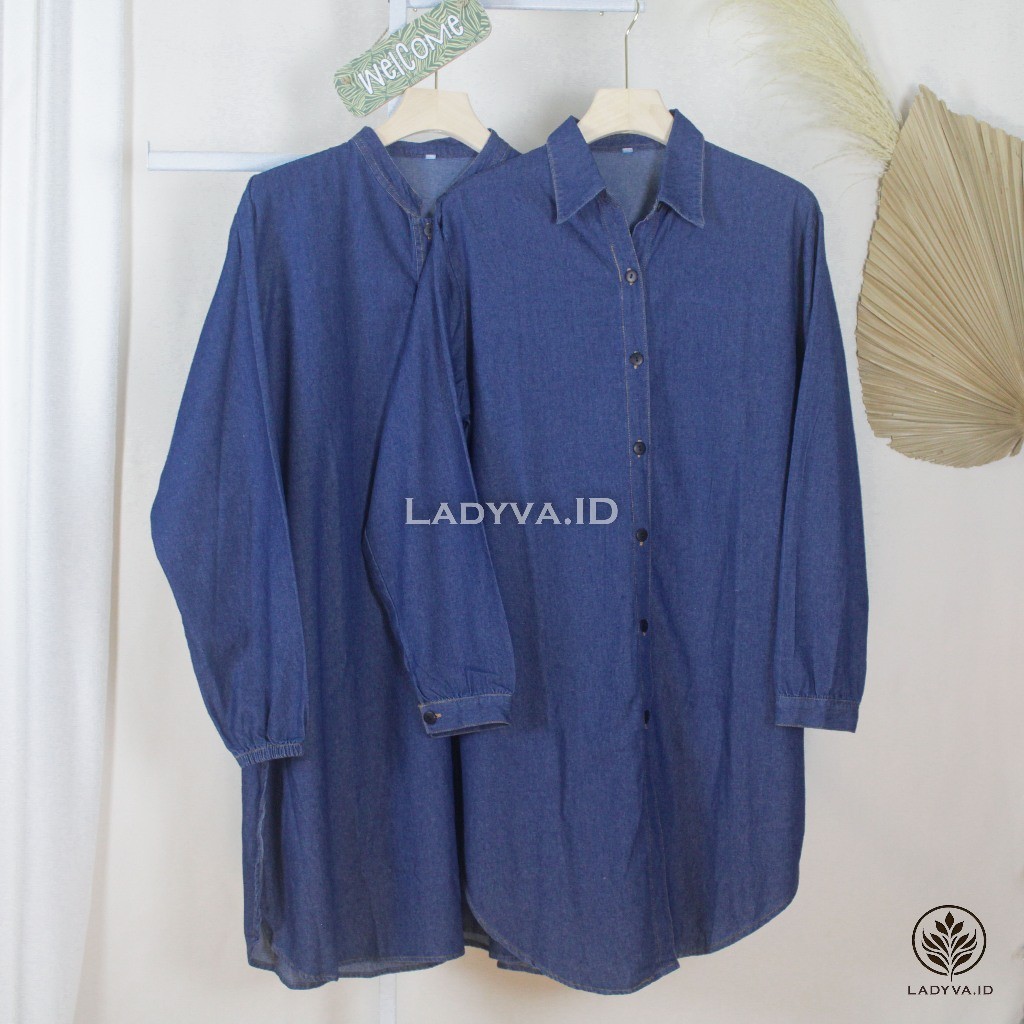 TUNIK JEANS WANITA JUMBO / LD 130 LD 120 / DENIM PREMIUM / KEMEJA BLOUSE OVERSIZE