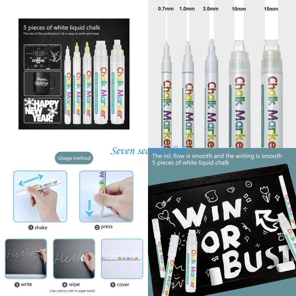 

L74B 5 Pcs Chalkboard Markers White Chalk Pen Liquid Chalk Markers for Window Glass