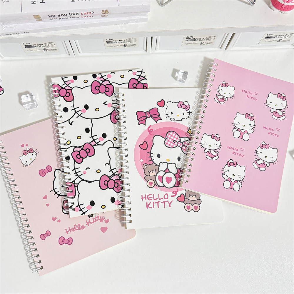 

Kawaii Cartoon Hello Kitty Notebook 4pcs A5 Student Notebook Coil Writing Book School Stationery Children's Girls Reward Gifts