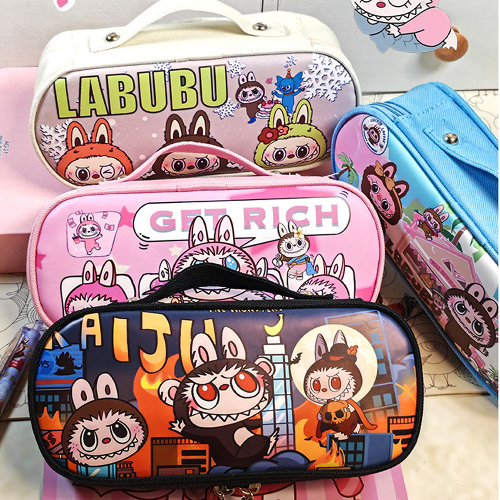 

Large Grid Pencil Box 2 Compartment Pencil Case Little Monster Handheld Multifunctional Stationery Bag for Teenagers andStudents