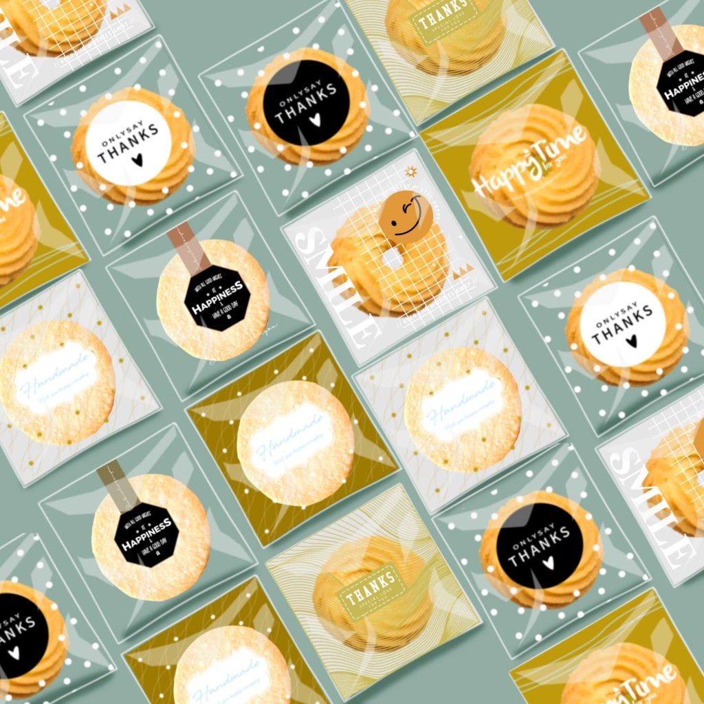 

(Delin) 100Pcs Plastik Roti Motif OPP Food Grade 10x10cm Sudah Dengan Lem Plastik Home made Thank You ucapan lainnya Plastik Kue Cake Roti Tawar Sobek Donat Risoles Bakery Perlengkapan Kue