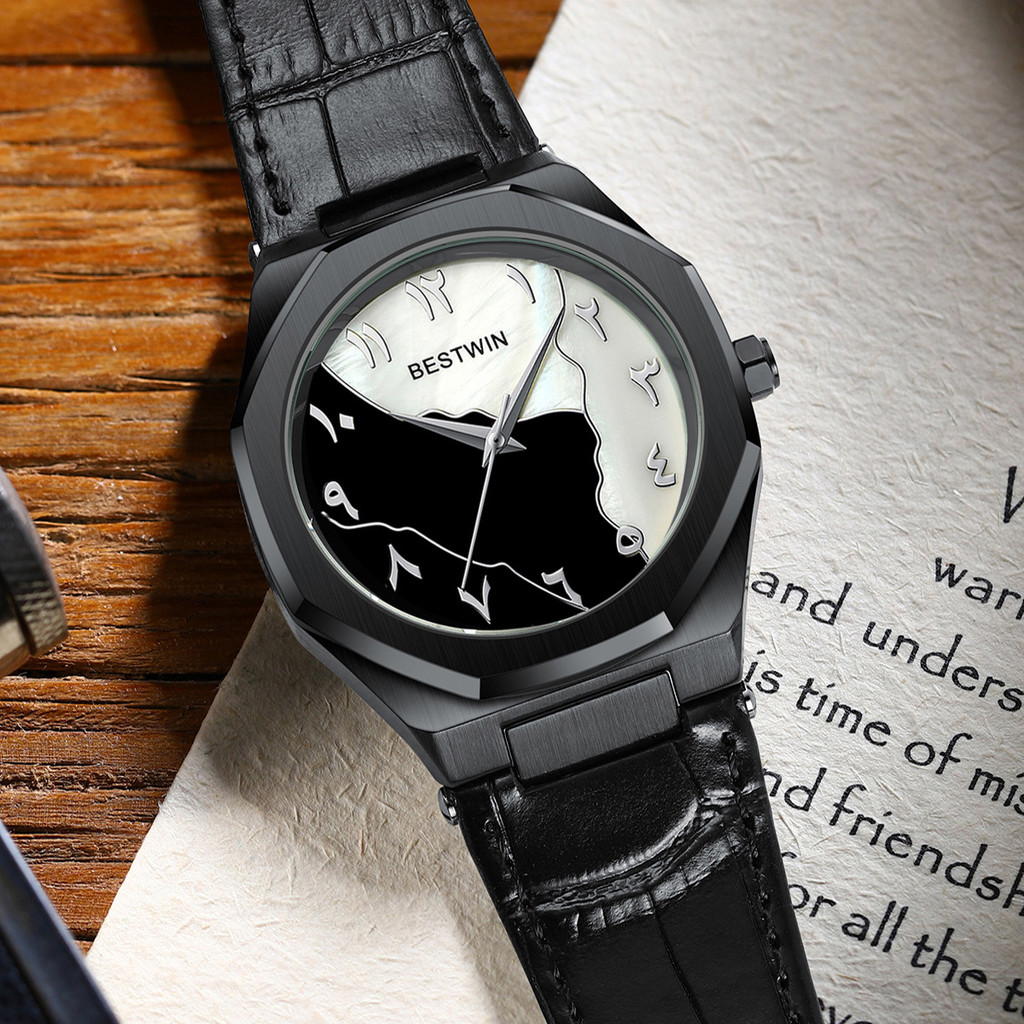 Jam Tangan Bisnis Tahan Air Mewah Asia Tenggara Timur Tengah Populer Tali Kulit Jam Kuarsa Arab