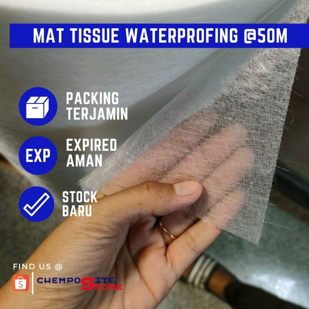 Serat mat tisu pelapis anti bocor @50m - fiberglas mat tissue halus waterprofing - fiber tissue @50M