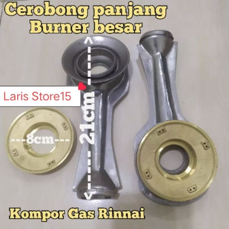 CEROBONG PANJANG + BURNER KUNINGAN BESAR KOMPOR GAS RINNAI 522A 602 712 A
