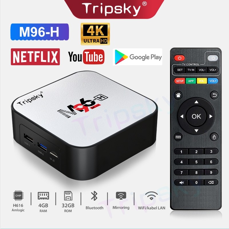 Tripsky android  tv  box  M96-H televisi digital lokal 6K HD Android Tv Box Ram 4gb Rom 32gb Android