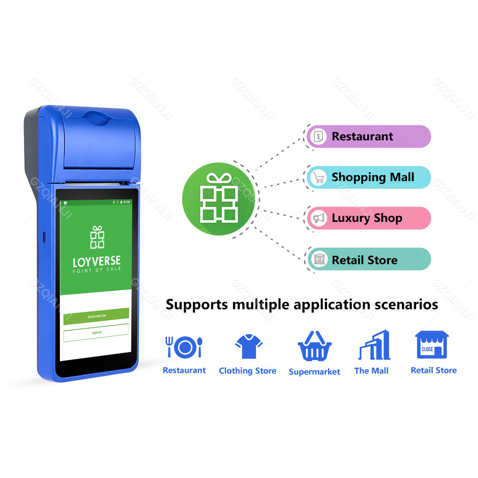 

Handheld 4G POS Printer Android 8.1 PDA Terminal Support WiFi Bluetooth 5.5 Inch Touchscreen 58mm Width Thermal Receipt Printing