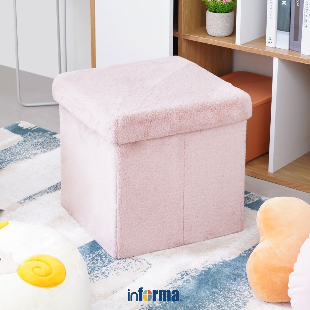 Informa Bangku Ottoman Lipat Fabric Velvet - Pink Tempat Duduk Serbaguna Bangku Multifungsi Furnitur
