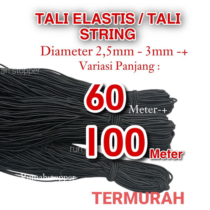 

Tali elastis hitam / tali string jaket / tali tenda / tali karet 2,5mm -+