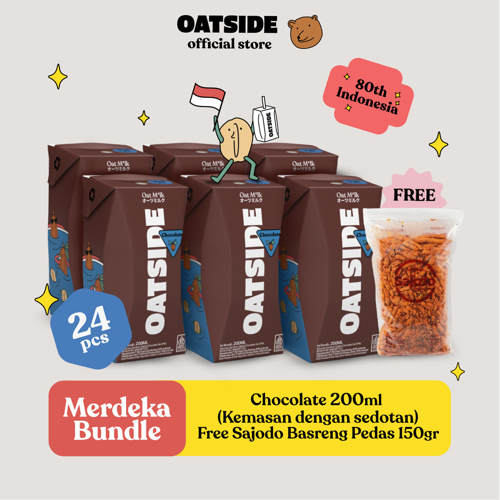 

[Merdeka Bundle] OATSIDE Chocolate Oat Milk 200ml (Kemasan dengan Sedotan) 24 pcs - FREE Sajodo Basreng Pedas 150 gr