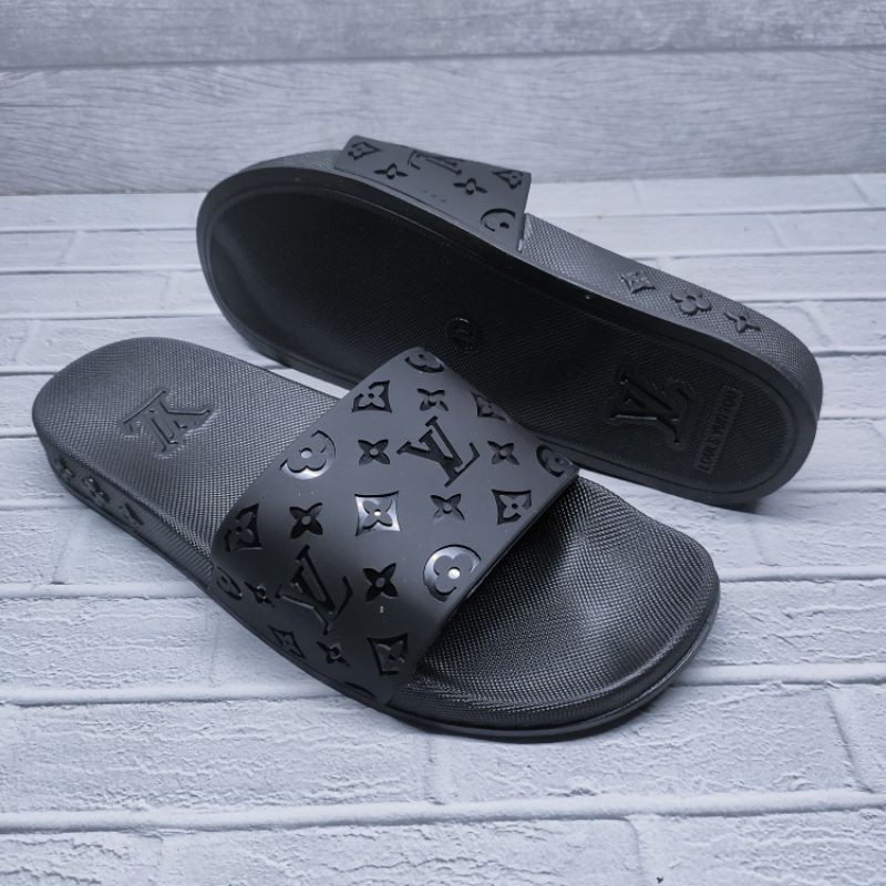 HJ28WS Sandal Pria Import Lv Slide Black Grade Original Size 38-45