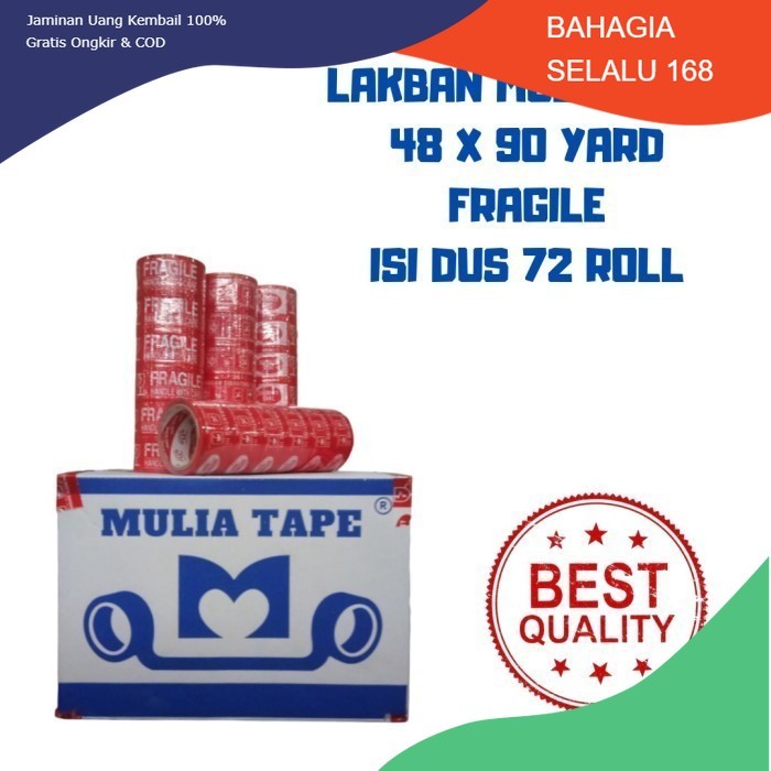 

Lakban Mulia Tape Ukuran 48mm X 90 Yard Fragile Kemasan 1 Slop