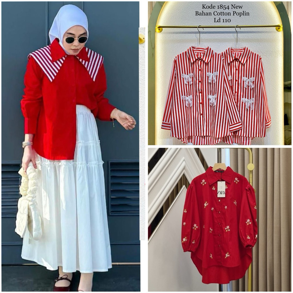 SERESHOP Kemeja zara Wanita MERAH PUTIH EDISI 17 Agustus - Kemeja Wanita Kemerdekaan