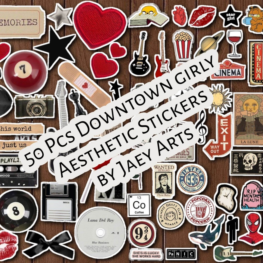 50 Pcs Downtown girly Aesthetic Stickers. Stiker Aesthetic Girly