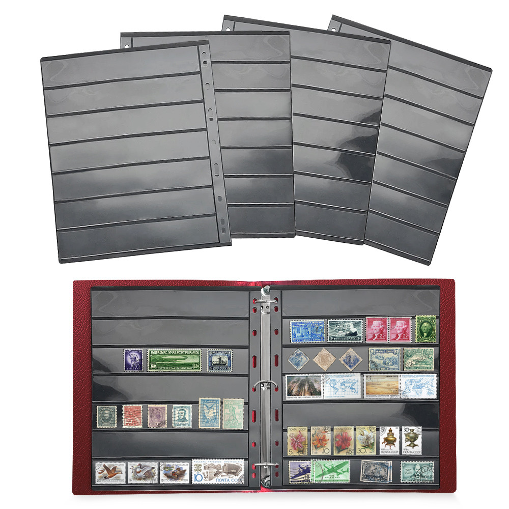 

10Pcs 7 Grid Postage Stamp Album Pages Coin Collection Stamps Holder Sheet PVC Loose-leaf Inners Refill Page not including Cover