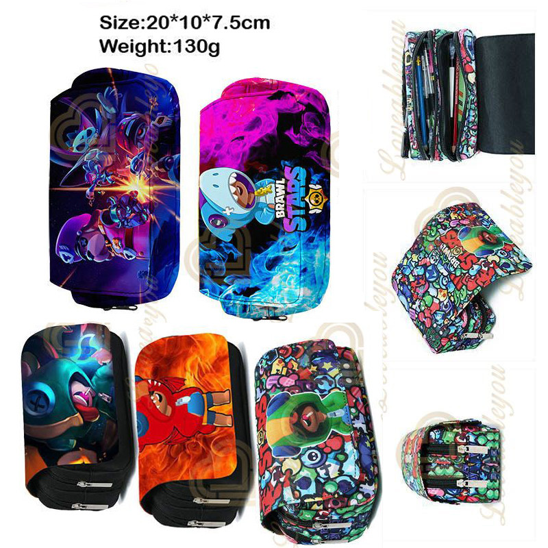 

Kids Print Pencil Case Game Canvas Stretch Double Layer Large Capacity Leon Spike Heros Pencil Box Cute Kids School Stationery