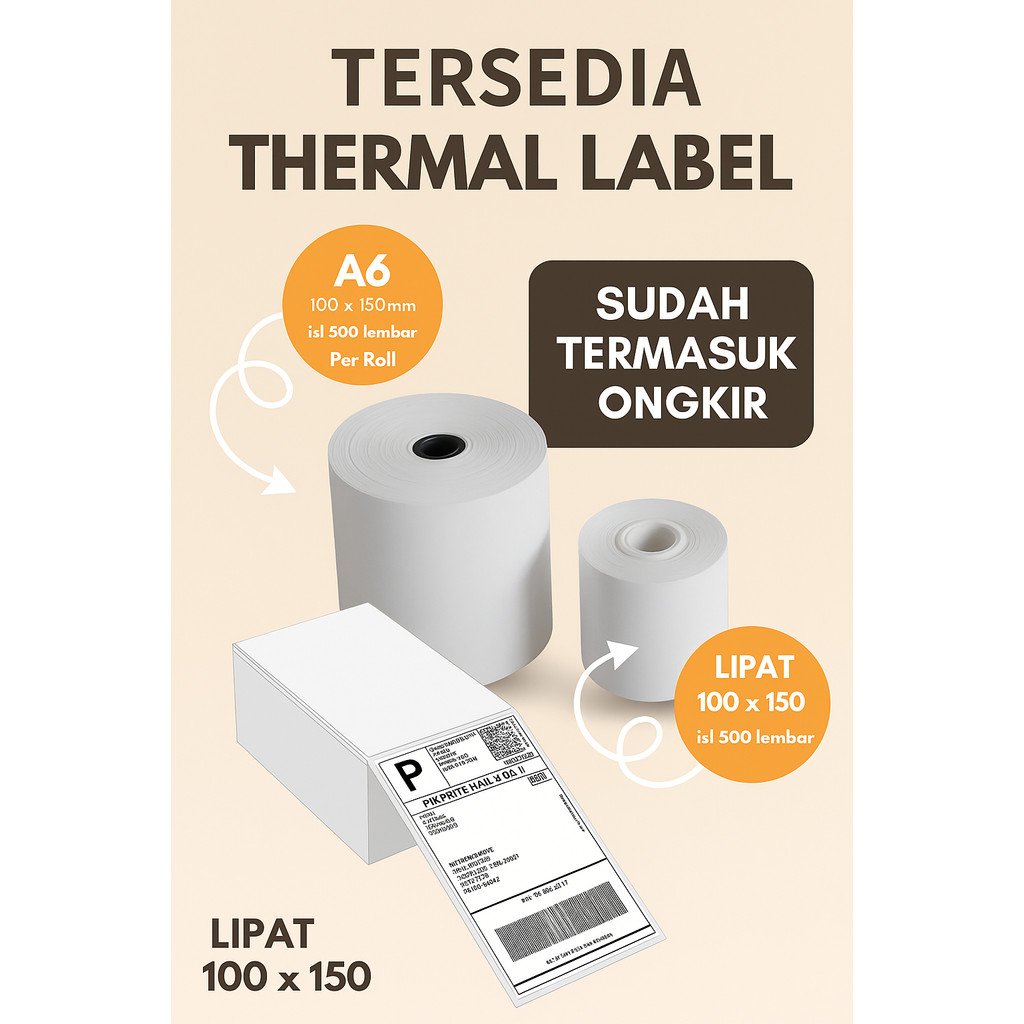 

KERTAS TERMAL ROLL DAN LIPAT UKURAN KERTAS A6 (100X150) KERTAS TERMAL PER PACK ISI 500 LEMBAR