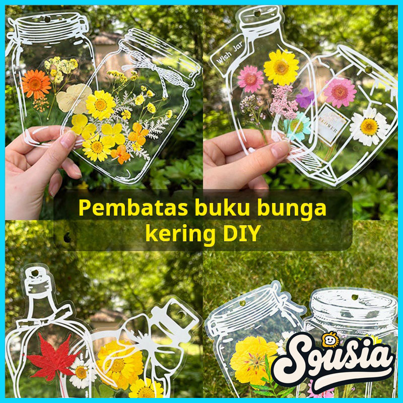 

Pembatas buku bunga kering buatan tangan, bahan DIY, stiker transparan, spesimen daun buatan sendiri