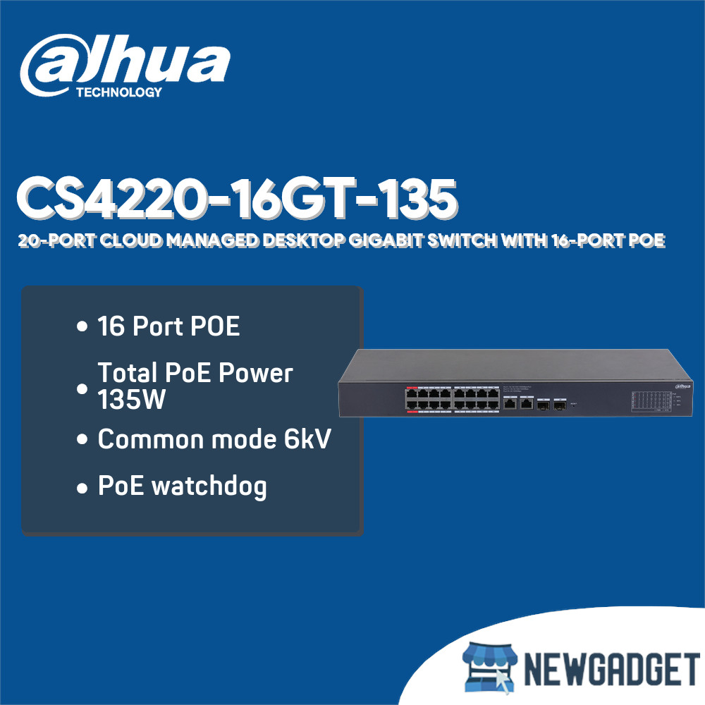 DAHUA CS4220-16GT-135 20-PORT CLOUD MANAGED DESKTOP GIGABIT SWITCH WITH 16-PORT POE