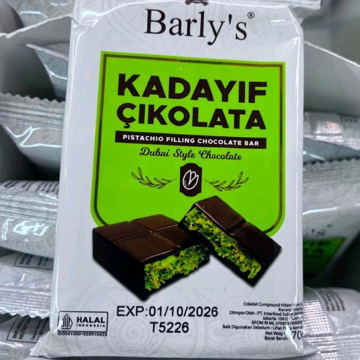 

Barly's kadayif cikolata pistachio filling chocolate bar 70gr