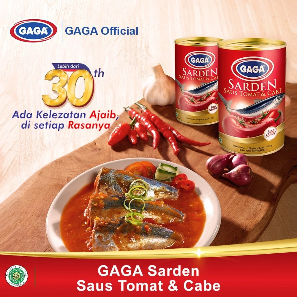 

GAGA Sarden Tomat Chilli 155g GAGA Sarden Tomat Chilli 425g ikan sarden Tomat Cabe all varian