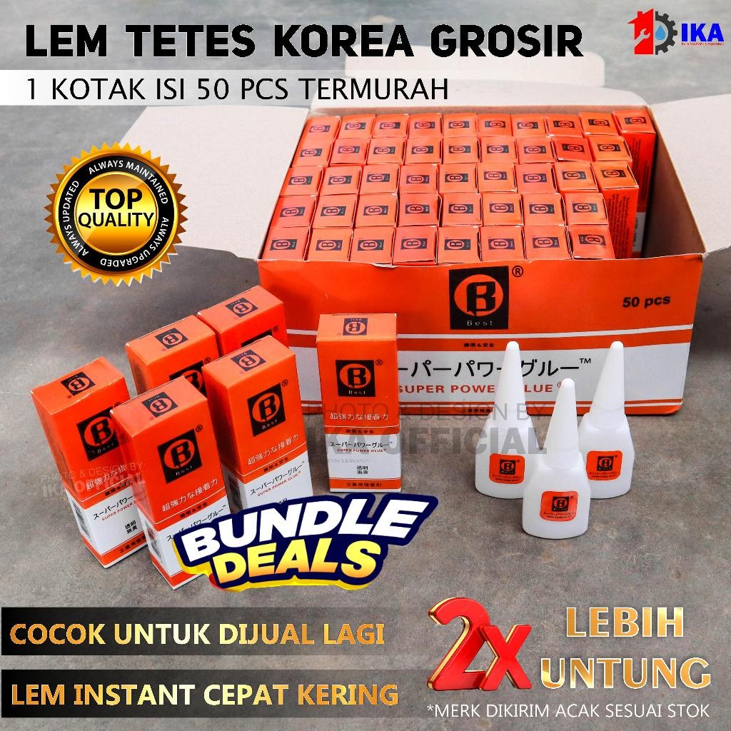 

Lem Korea atau lem tetes Harga untuk 1 Bok isi 50 Buah / Lem tetes Setan asli original harga per box 50pcs TERMURAH / Set 50pcs Lem Tetes G Lem Korea Instant Glue LEM KOREA SERBAGUNA LEM PEREKAT SUPER / Lem Korea super glue lem 50pcs / LEM KOREA ORIGINAL