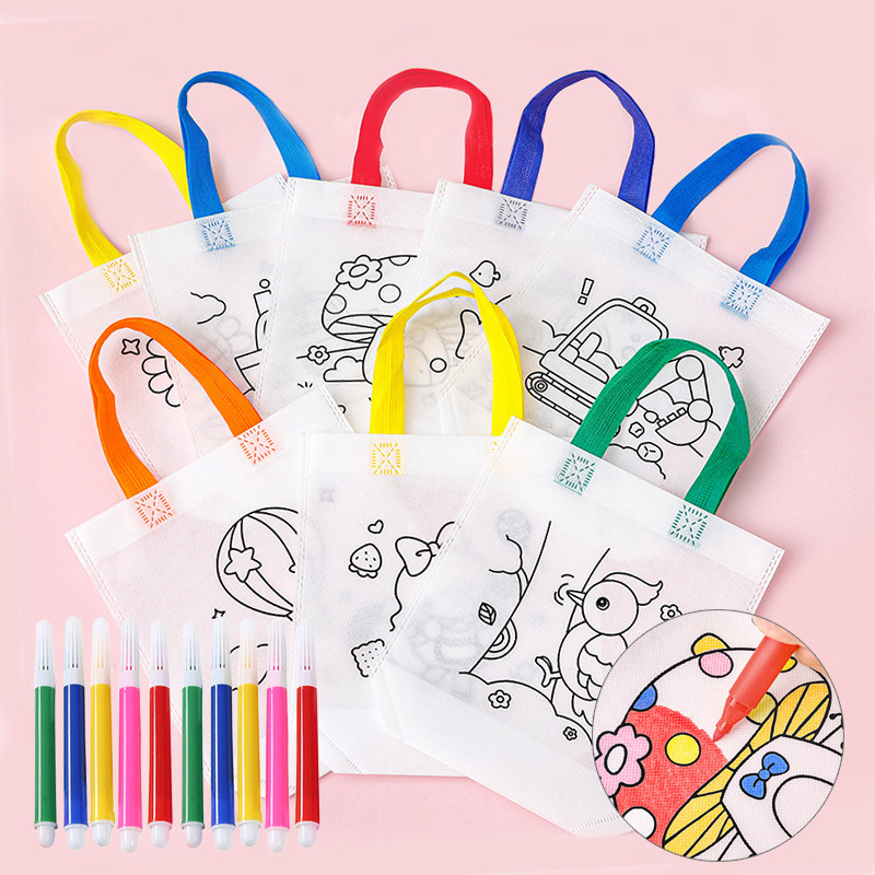 

DIY Graffiti Bag with Coloring Marker Carnival Animal Art Party Goodie Bags for Kids Eco Reusable Mini Non-woven Shopping bag