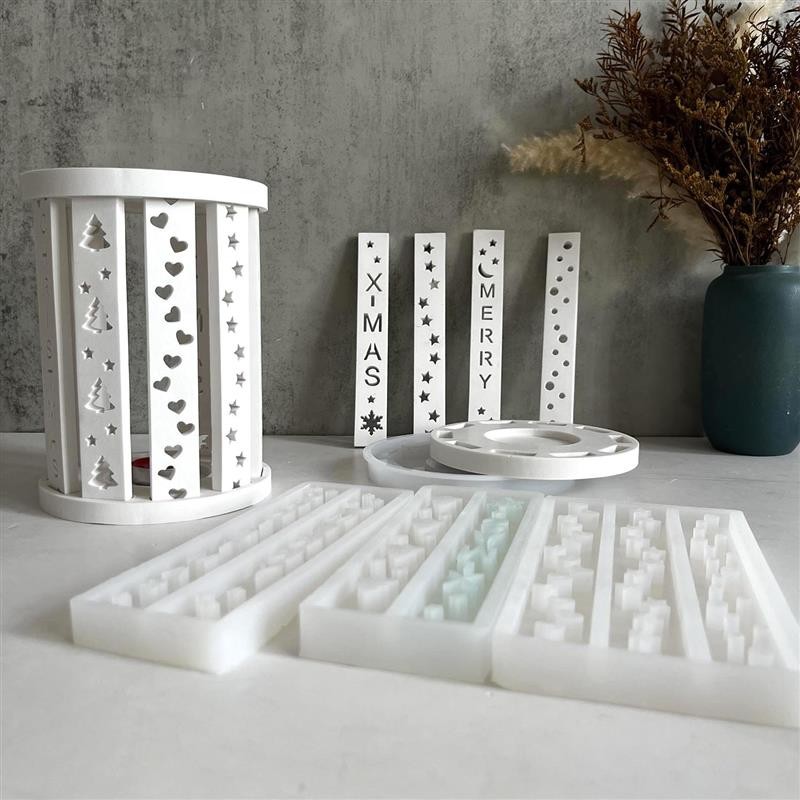 

Series Lantern Candle Holder Silicone Mold Long Strip Splicing Tea Lamp Molds Tree Star Candlestick Mold ﻿