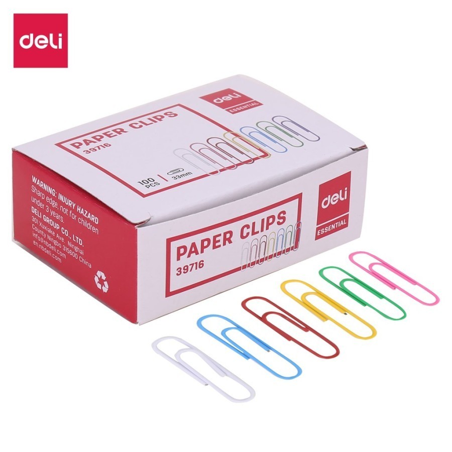 

DELI E39716 Paper Clips Kertas Warna warni 33mm 1 Kotak 100 Pcs