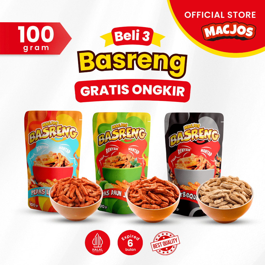 

Emama.store MACJOS Cemilan Basreng - Isi 100gr Beli 4 Hemat Banyak