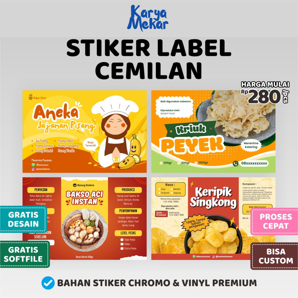 

STIKER / STICKER / STIKER LABEL / STICKER LABEL / LABEL / STIKER CUSTOM / STICKER CUSTOM / STIKER LABEL MAKANAN / STIKER SNACK / STIKER CEMILAN
