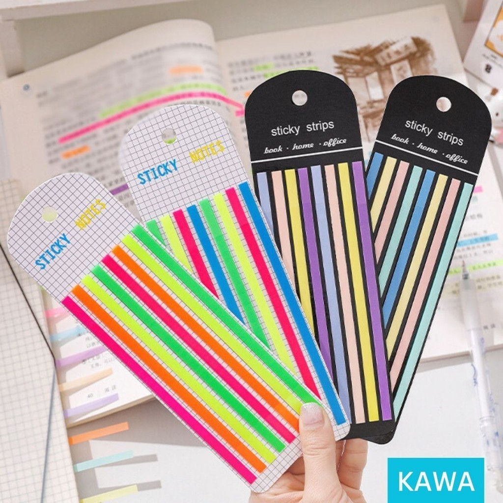 

KAWA Sticky Notes Strip Isi 160 Lembar Stick Note Transparant 8 Warna Neon Lucu Penanda Tulisan Buku Highlighter Strips Transparan Reuseable Sticker Stiker Estetik Aesthetic Cute Color