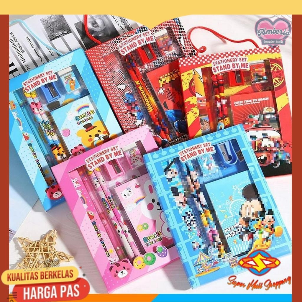 

SMS Alat Tulis Set 6IN1 Stationery Set Lucu Karakter 6 IN 1 Set Perlengkapan Pensil Penggaris Buku Penghapus Sekolah Anak-Anak TK Box Tali Sourvenir Ulang Tahun Murah Import