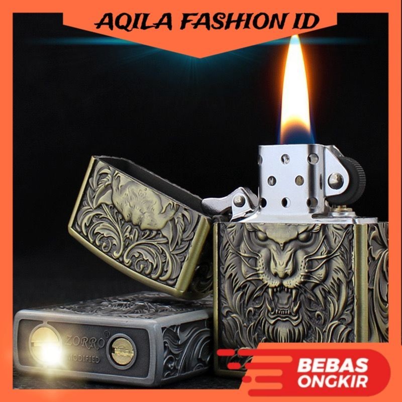 Korek Api Mancis Zorro Minyak Motif Singa ZK22-2  Antik Unik Gift